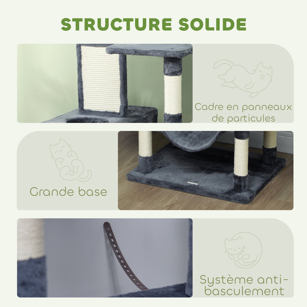 Arbre à chat 206 cm tour de jeux pour chat en peluche plusieurs niveaux idéal pour 1-3 chats 60 x 50 x 206 cm gris foncé