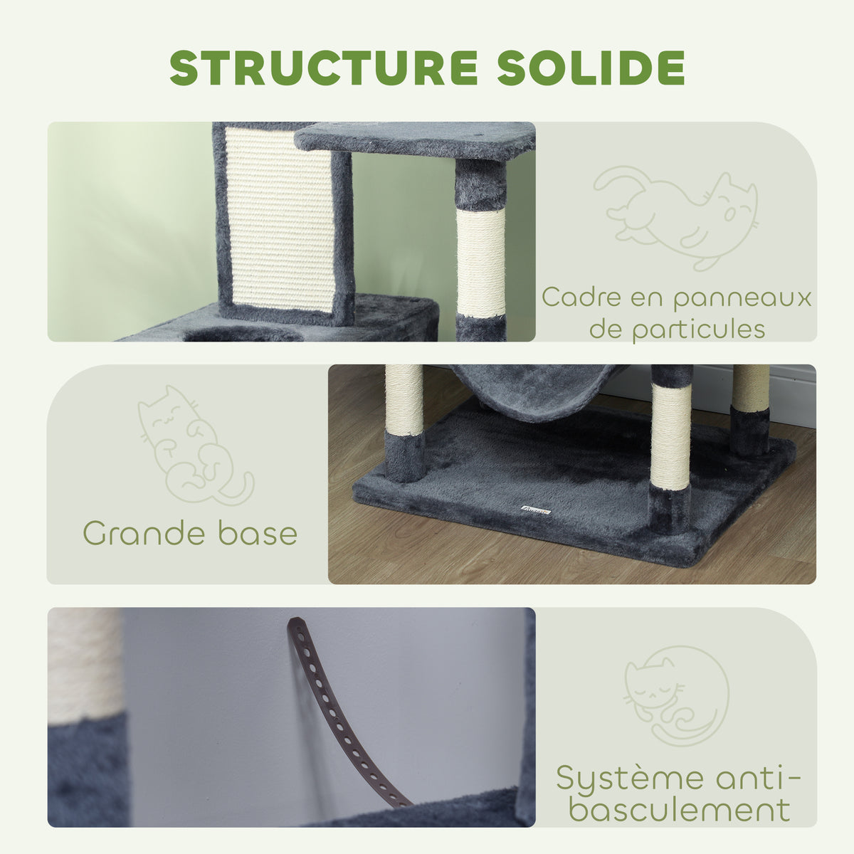 Arbre à chat 206 cm tour de jeux pour chat en peluche plusieurs niveaux idéal pour 1-3 chats 60 x 50 x 206 cm gris foncé