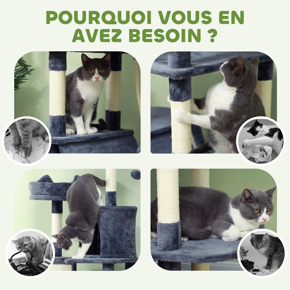 Arbre à chat 206 cm tour de jeux pour chat en peluche plusieurs niveaux idéal pour 1-3 chats 60 x 50 x 206 cm gris foncé