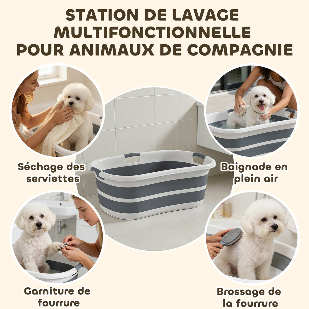 Baignoire pour Chien, Baignoire Pliable et Portable avec Trou de Drainage, pour Petits Chiens et Chiots, Gris
