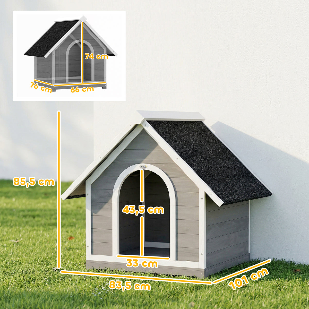 Niche pour Chien Extérieur Maison pour Chien Corps Entièrement Ouvrant pour Nettoyage Facile 84x101x86 cm Gris et Blanc