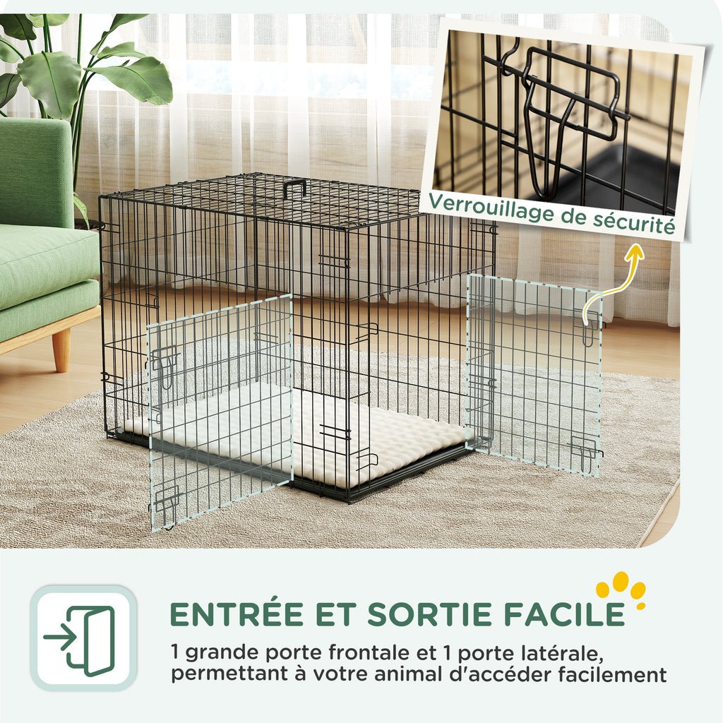 Cage pour chien cage de transport pour chien pliable avec 2 portes plateau amovible coussin lavable 75x48,5x53cm noir