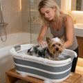 Baignoire pour Chien, Baignoire Pliable et Portable avec Trou de Drainage, pour Petits Chiens et Chiots, Gris
