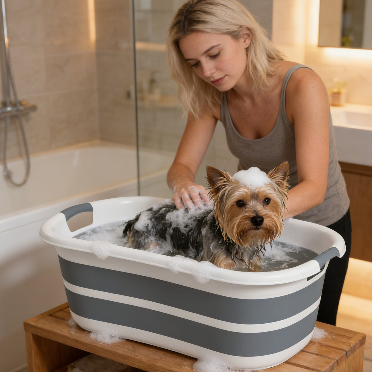 Baignoire pour Chien, Baignoire Pliable et Portable avec Trou de Drainage, pour Petits Chiens et Chiots, Gris