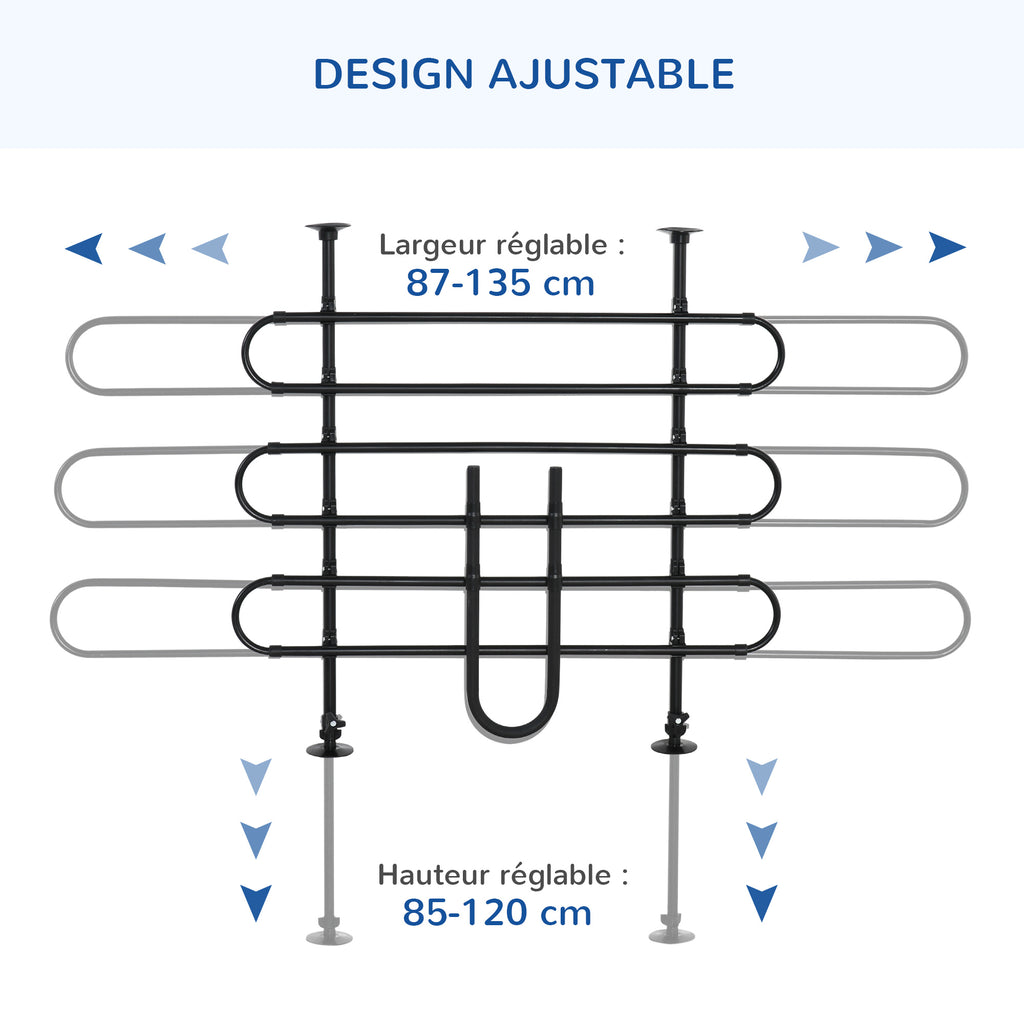 Grille de séparation voiture pour chien réglable, largeur : 87-135 cm, hauteur : 85-120 cm, barrière de sécurité universelle en acier, pour coffre de voiture pour chien, noir