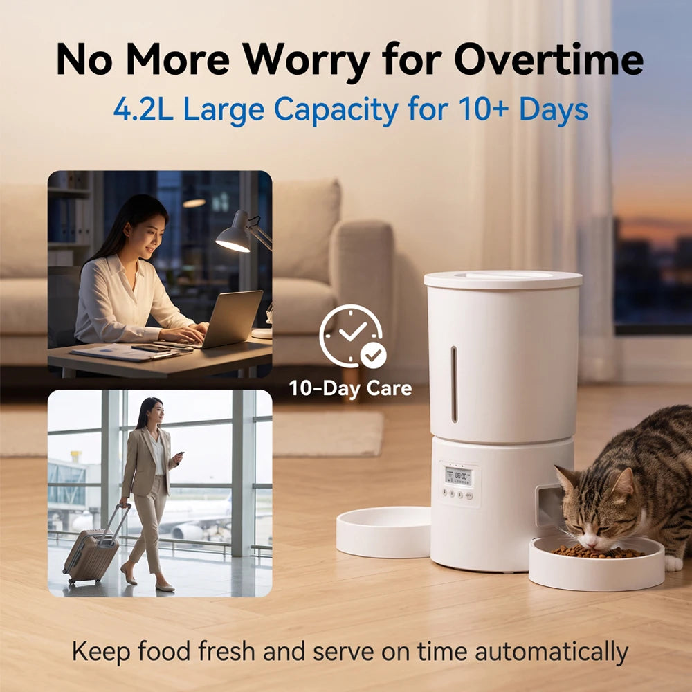 Distributeur automatique intelligent de nourriture pour animaux de compagnie 4L, distributeur de nourriture chronométré et quantitatif pour chats et chiens, contrôle scientifique des portions programmées.