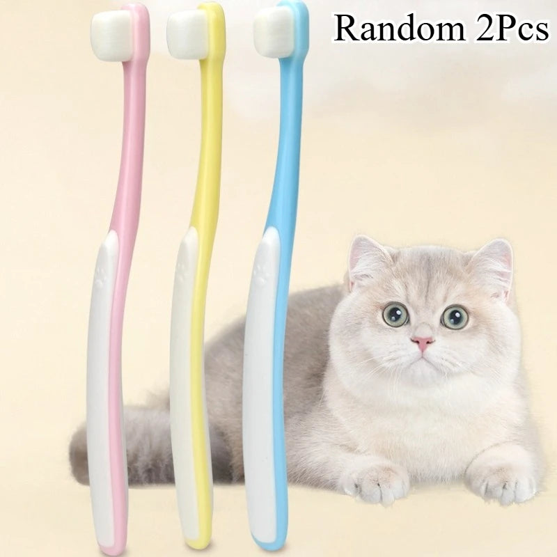 Brosse à dents pour animaux de compagnie, brosse à dents à poils ultra-fins, petite tête, poils doux, soins bucco-dentaires pour chiens et chats, universelle pour animaux de compagnie, 2 pièces