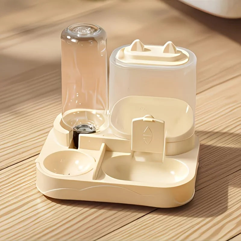 Distributeur d'eau et de nourriture 2 en 1 pour animaux de compagnie, séparation sec-humide, plastique durable, transparent, sans batterie, pour chats et chiens en voyage