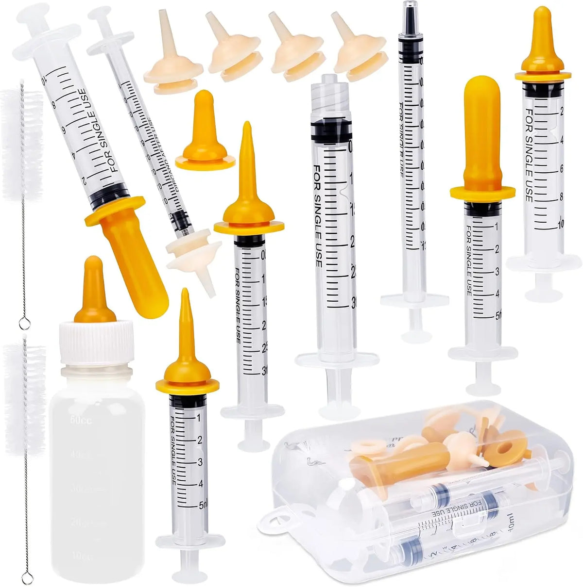 23 ensembles d'alimentation pour animaux de compagnie : contient une bouteille de 50 ml et une seringue, une tétine, un gobelet doseur, une brosse de nettoyage, convient aux chiots et aux chatons.