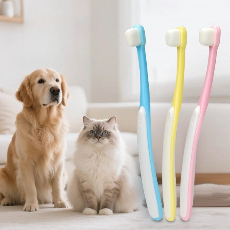 Brosse à dents pour animaux de compagnie, brosse à dents à poils ultra-fins, petite tête, poils doux, soins bucco-dentaires pour chiens et chats, universelle pour animaux de compagnie, 2 pièces