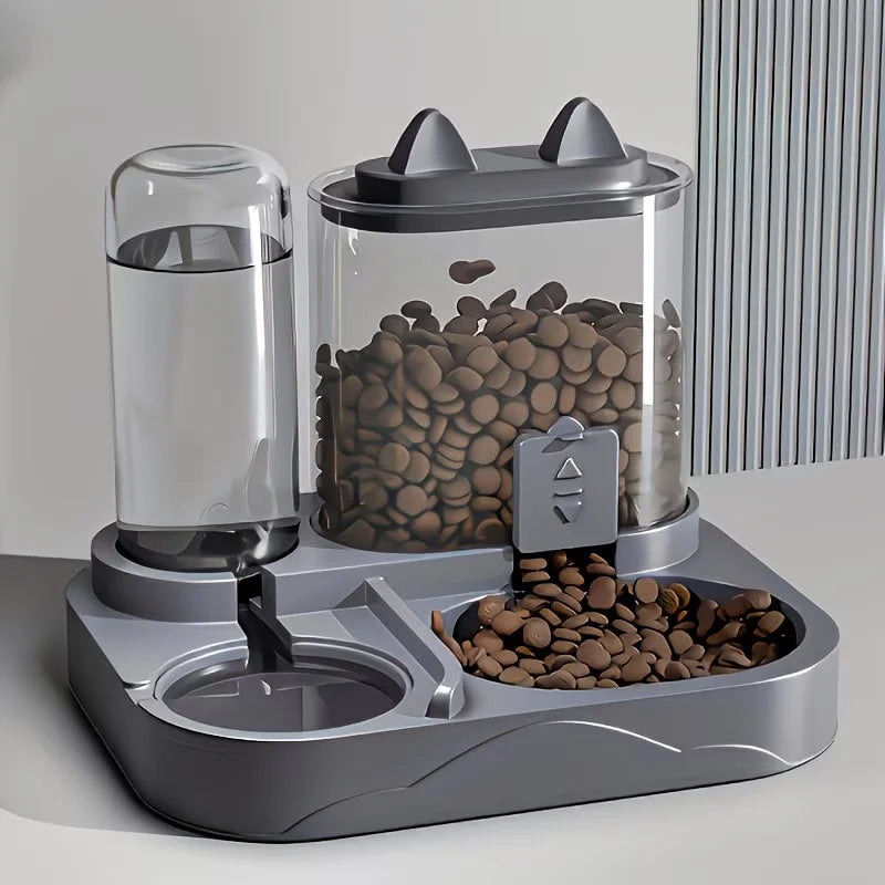 Distributeur d'eau et de nourriture 2 en 1 pour animaux de compagnie, séparation sec-humide, plastique durable, transparent, sans batterie, pour chats et chiens en voyage