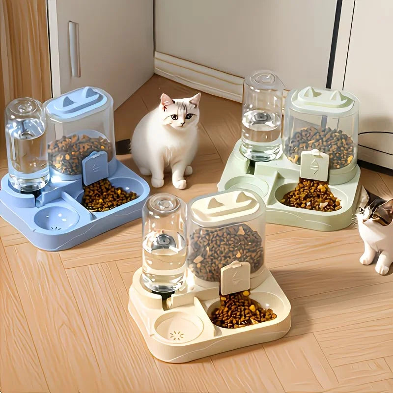 Distributeur d'eau et de nourriture 2 en 1 pour animaux de compagnie, séparation sec-humide, plastique durable, transparent, sans batterie, pour chats et chiens en voyage