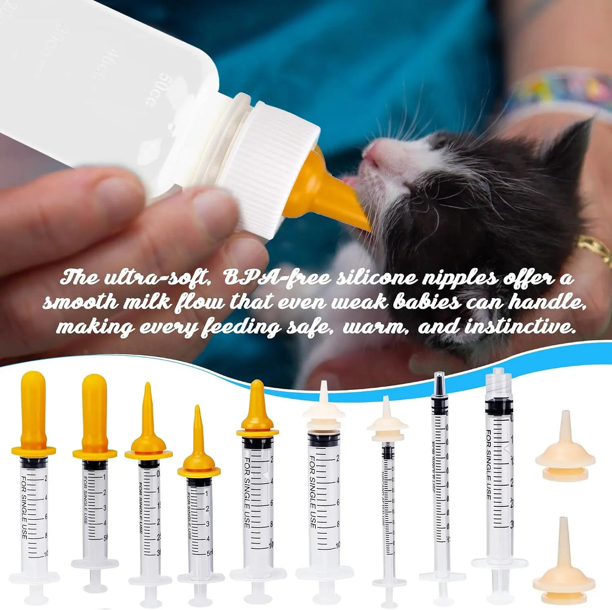 23 ensembles d'alimentation pour animaux de compagnie : contient une bouteille de 50 ml et une seringue, une tétine, un gobelet doseur, une brosse de nettoyage, convient aux chiots et aux chatons.