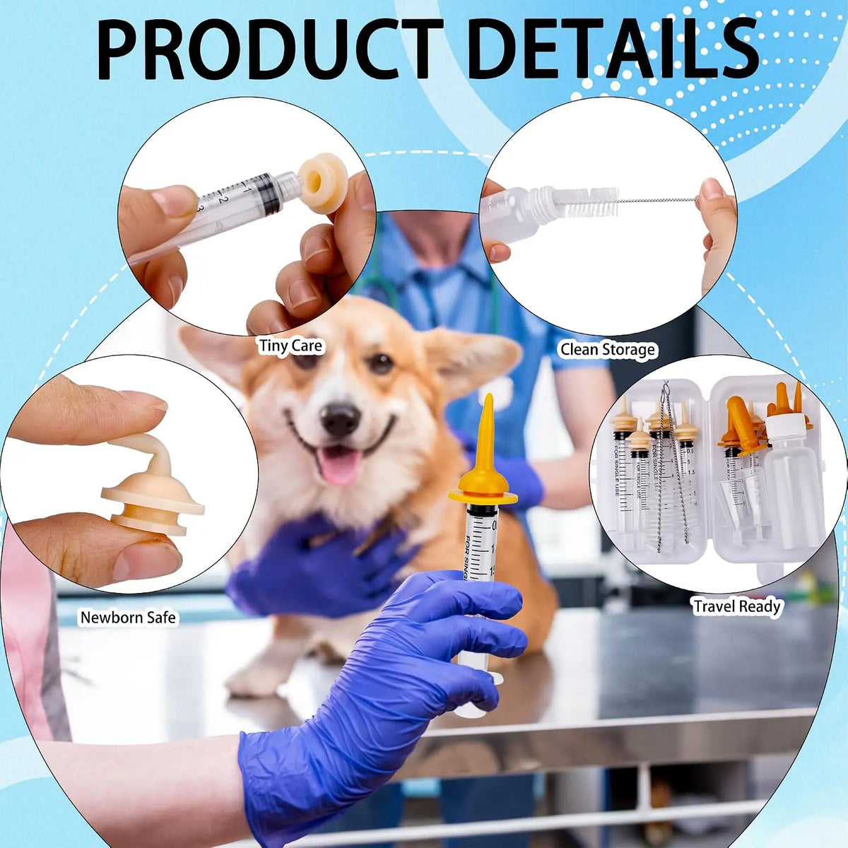 23 ensembles d'alimentation pour animaux de compagnie : contient une bouteille de 50 ml et une seringue, une tétine, un gobelet doseur, une brosse de nettoyage, convient aux chiots et aux chatons.