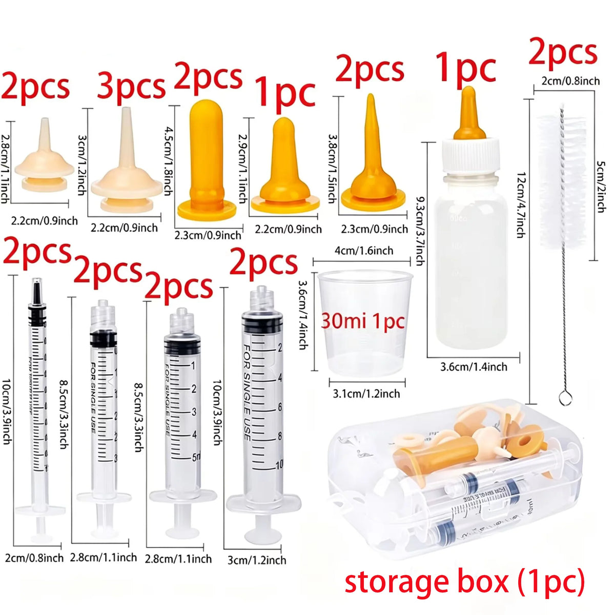 23 ensembles d'alimentation pour animaux de compagnie : contient une bouteille de 50 ml et une seringue, une tétine, un gobelet doseur, une brosse de nettoyage, convient aux chiots et aux chatons.