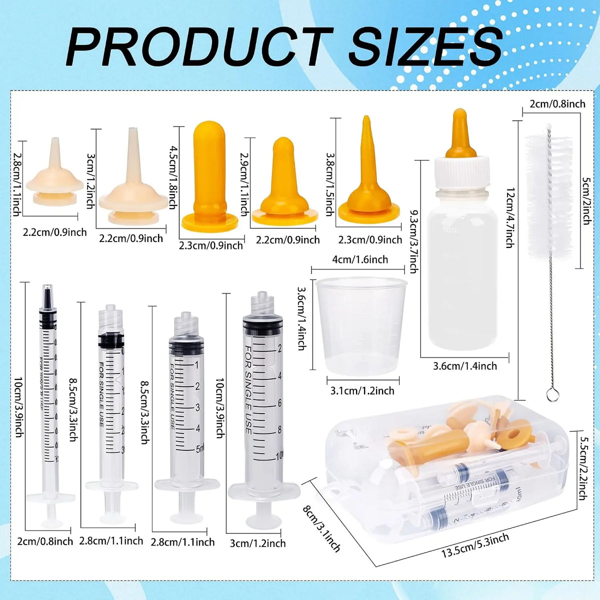 23 ensembles d'alimentation pour animaux de compagnie : contient une bouteille de 50 ml et une seringue, une tétine, un gobelet doseur, une brosse de nettoyage, convient aux chiots et aux chatons.