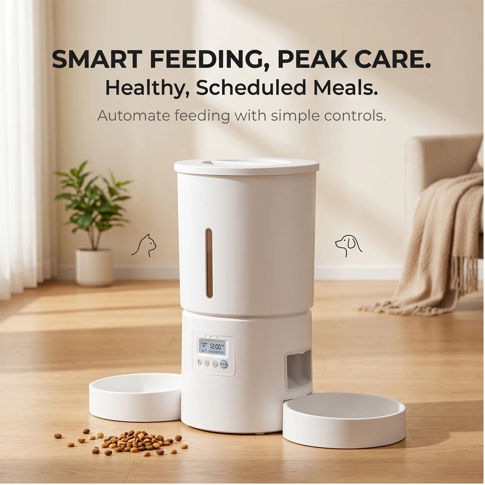 Distributeur automatique intelligent de nourriture pour animaux de compagnie 4L, distributeur de nourriture chronométré et quantitatif pour chats et chiens, contrôle scientifique des portions programmées.