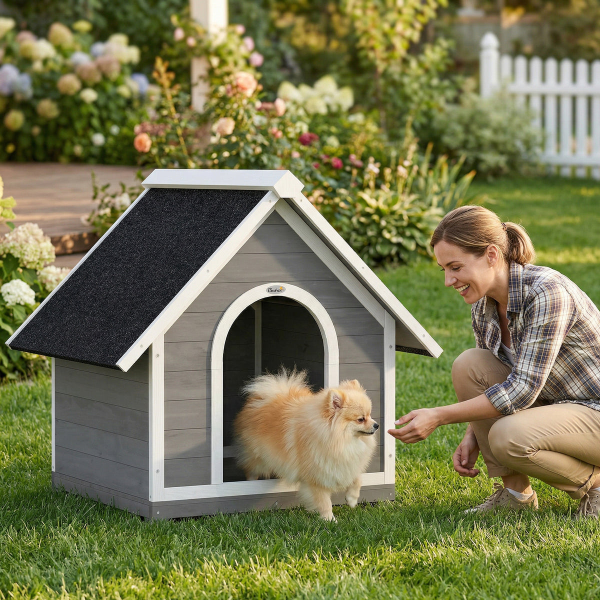 Niche pour Chien Extérieur Maison pour Chien Corps Entièrement Ouvrant pour Nettoyage Facile 84x101x86 cm Gris et Blanc