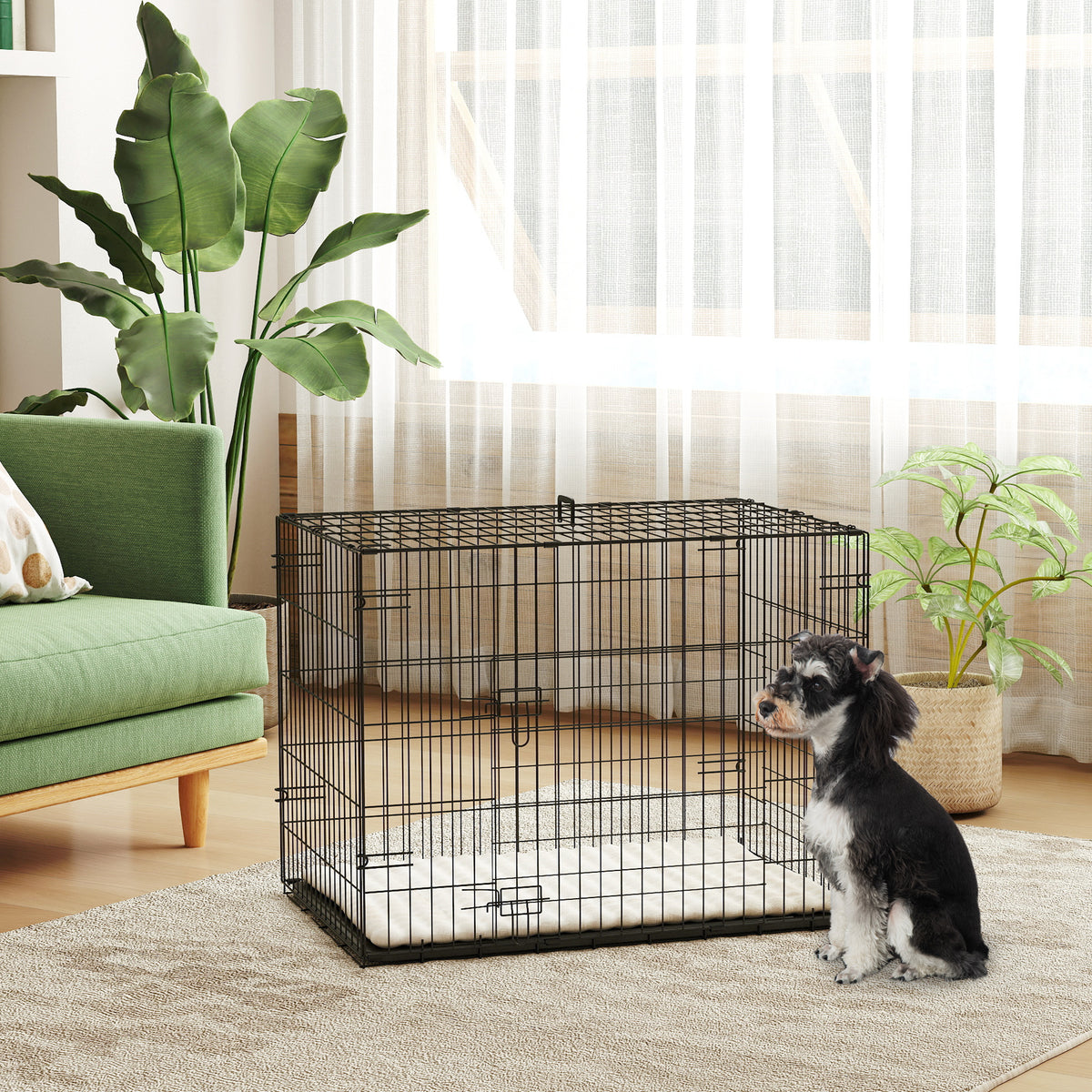 Cage pour chien cage de transport pour chien pliable avec 2 portes plateau amovible coussin lavable 75x48,5x53cm noir