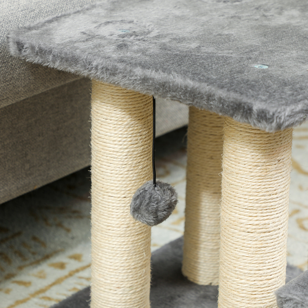 Escalier pour animaux domestiques réglable 3 marches échelle pour chat chien griffoirs en sisal balle 52x34,5x54cm gris