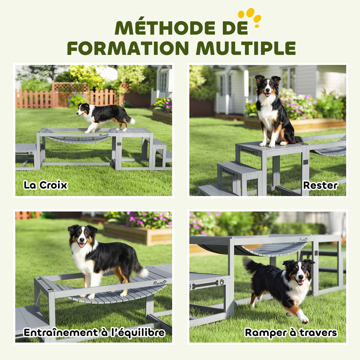 Équipements d'entraînement agilité pour chien kit d'équipement d'agilité pour chien 3 pièces en bois massif gris