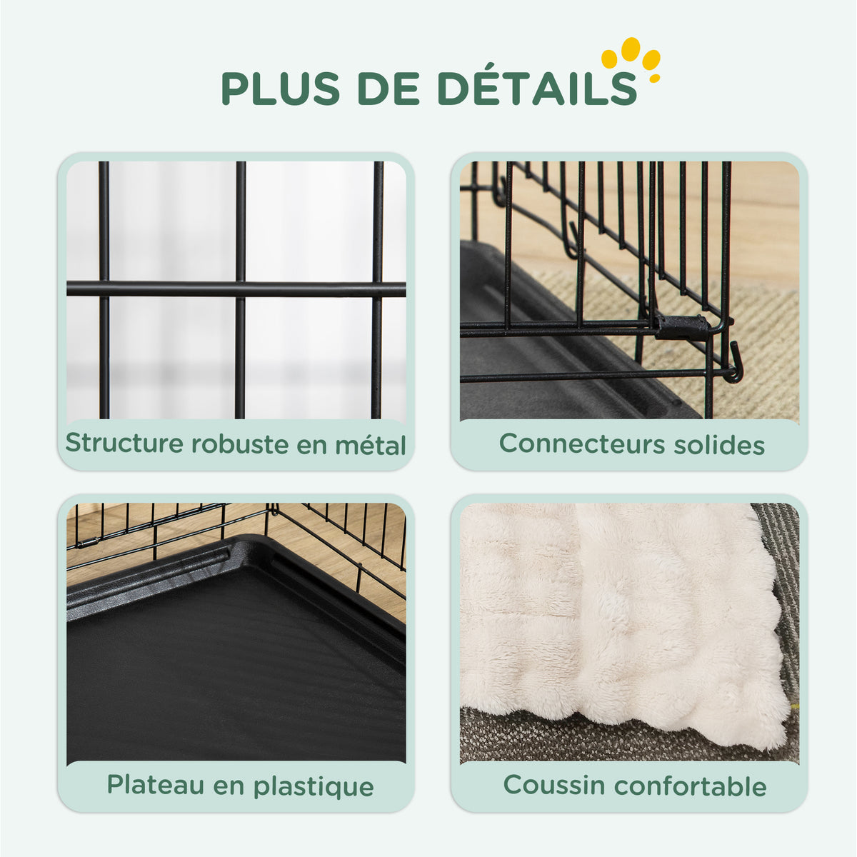 Cage pour chien cage de transport pour chien pliable avec 2 portes plateau amovible coussin lavable 75x48,5x53cm noir
