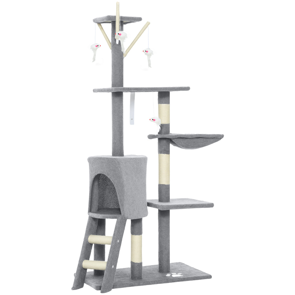 Arbre à Chat Tour de Jeux pour Chats Stable Multi-Niveaux avec Niche 3 Plate-Formes Hamac 60x35x134cm Gris