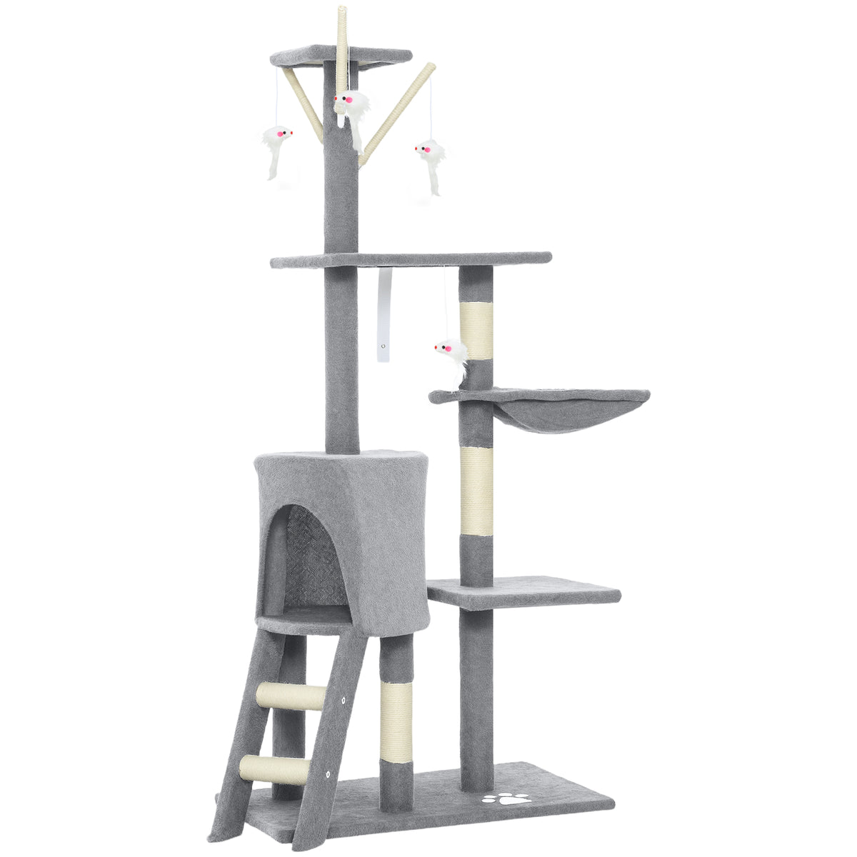 Arbre à Chat Tour de Jeux pour Chats Stable Multi-Niveaux avec Niche 3 Plate-Formes Hamac 60x35x134cm Gris