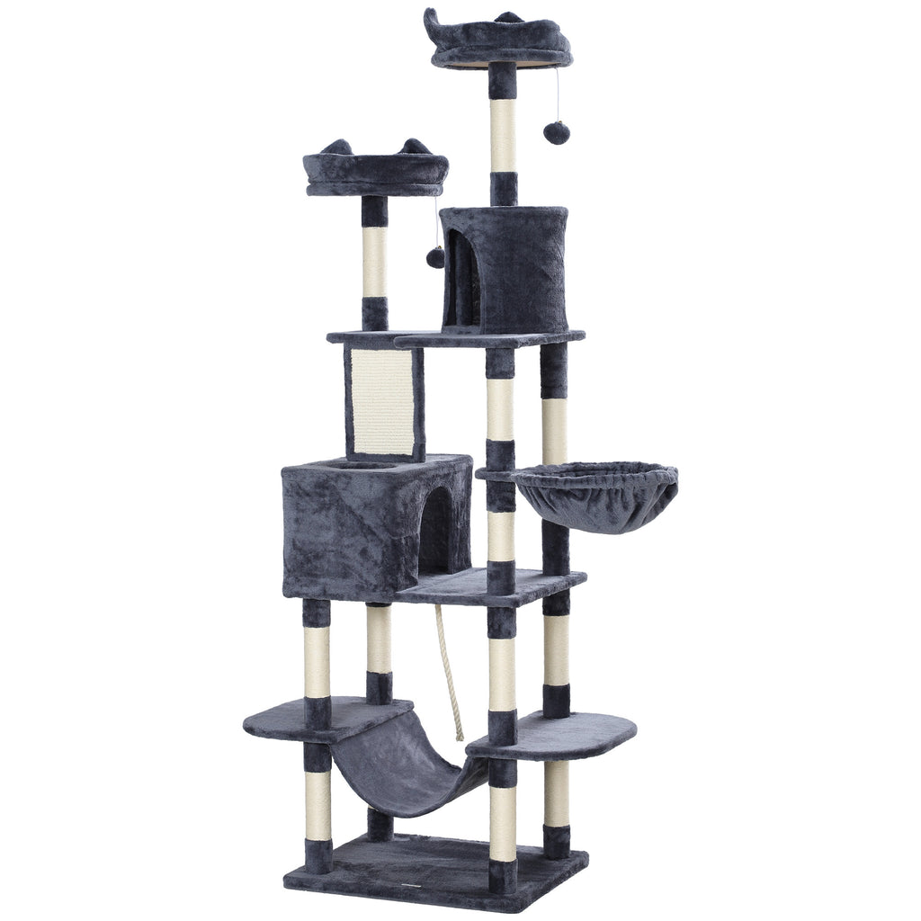 Arbre à chat 206 cm tour de jeux pour chat en peluche plusieurs niveaux idéal pour 1-3 chats 60 x 50 x 206 cm gris foncé
