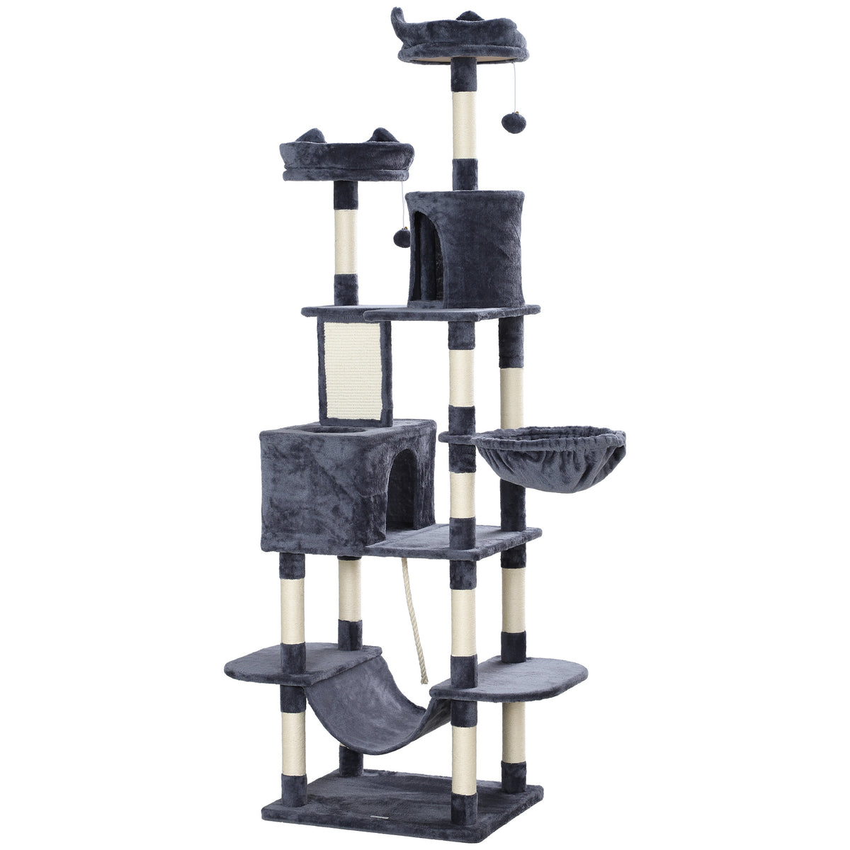 Arbre à chat 206 cm tour de jeux pour chat en peluche plusieurs niveaux idéal pour 1-3 chats 60 x 50 x 206 cm gris foncé