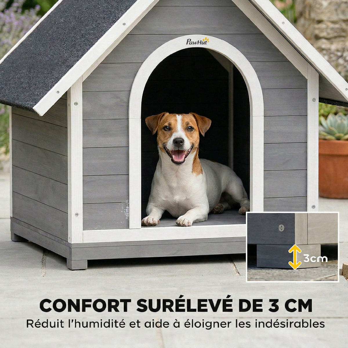 Niche pour Chien Extérieur Maison pour Chien Corps Entièrement Ouvrant pour Nettoyage Facile 84x101x86 cm Gris et Blanc