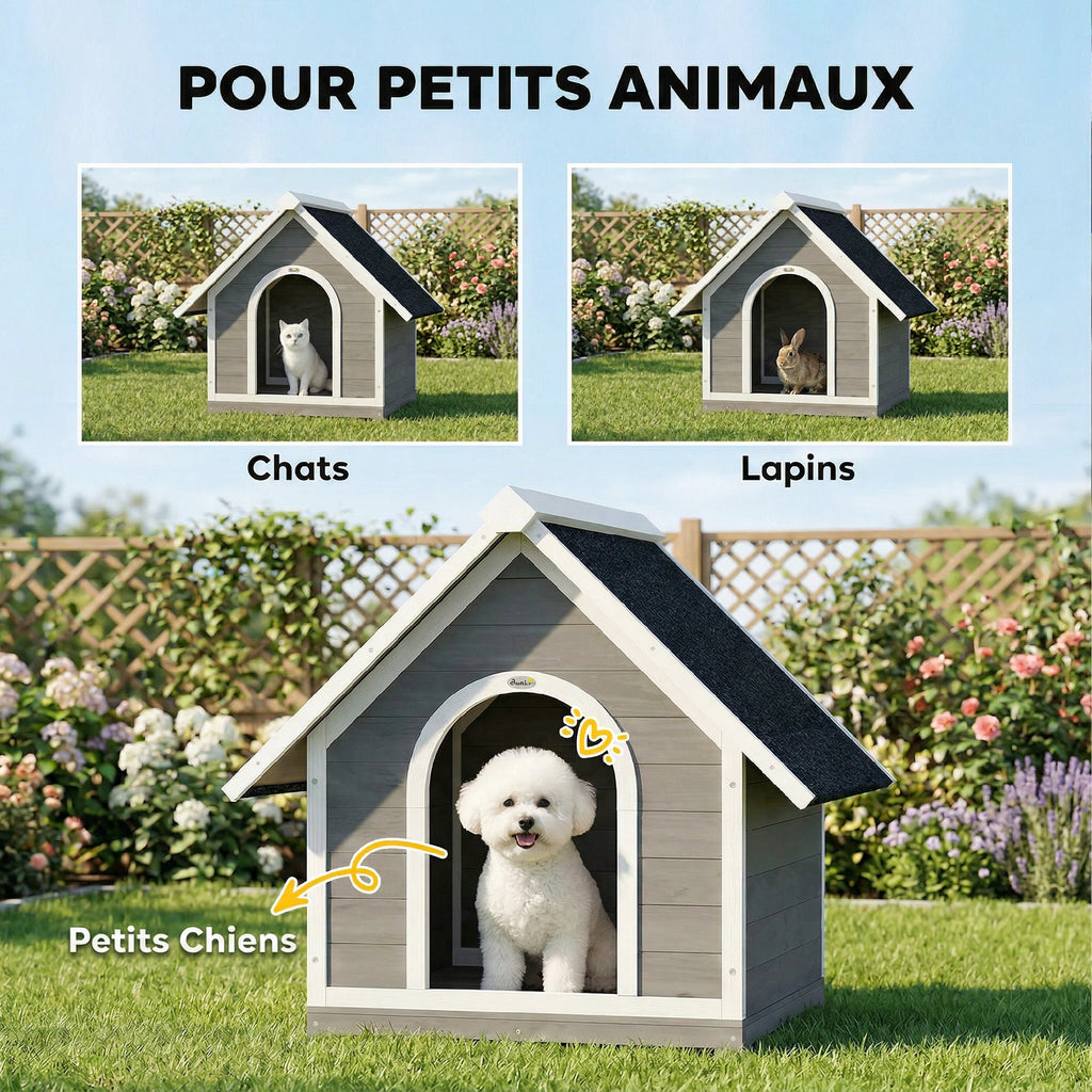 Niche pour Chien Extérieur Maison pour Chien Corps Entièrement Ouvrant pour Nettoyage Facile 84x101x86 cm Gris et Blanc