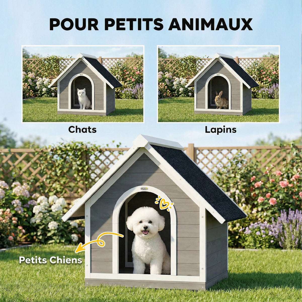 Niche pour Chien Extérieur Maison pour Chien Corps Entièrement Ouvrant pour Nettoyage Facile 84x101x86 cm Gris et Blanc