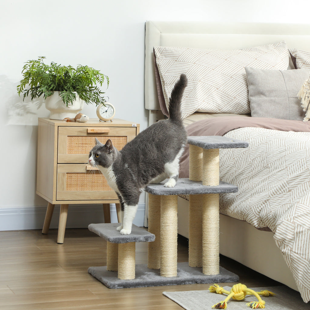 Escalier pour animaux domestiques réglable 3 marches échelle pour chat chien griffoirs en sisal balle 52x34,5x54cm gris