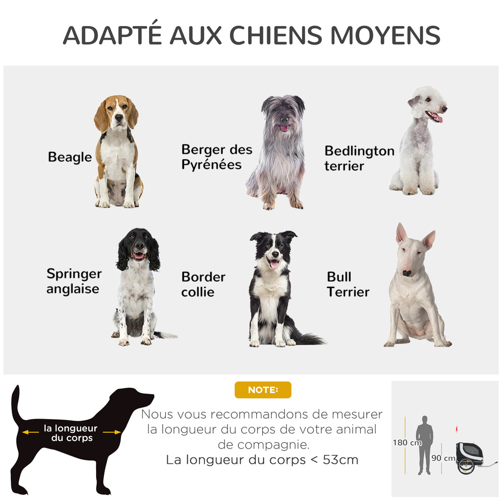 Remorque velo pour chien animaux avec drapeau et 8 reflecteurs blanc et noir