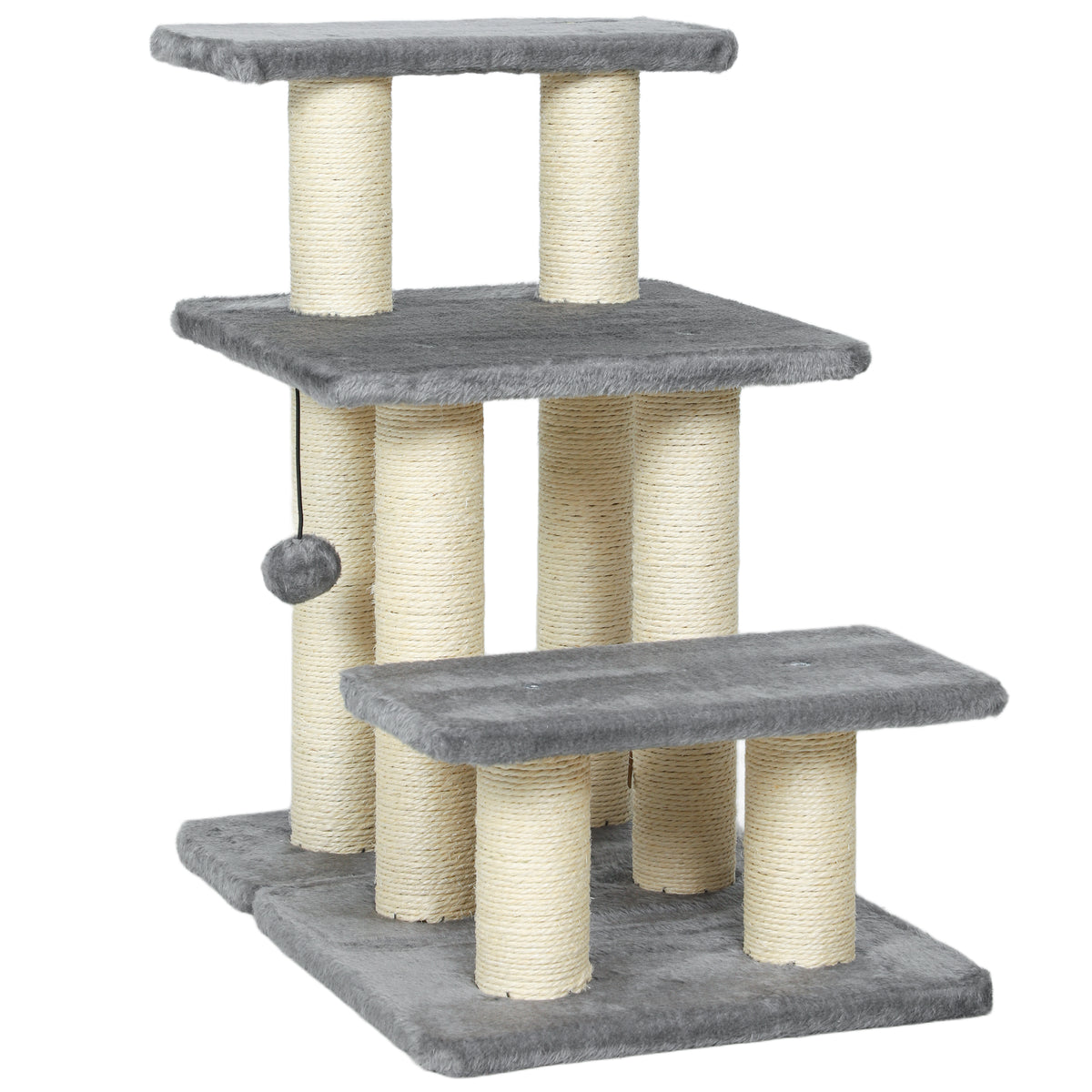 Escalier pour animaux domestiques réglable 3 marches échelle pour chat chien griffoirs en sisal balle 52x34,5x54cm gris