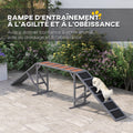 Rampe d'agilité pour chien, équipement d'agilité pour chiens, barres de sécurité surface antidérapante 335x55x60cm gris